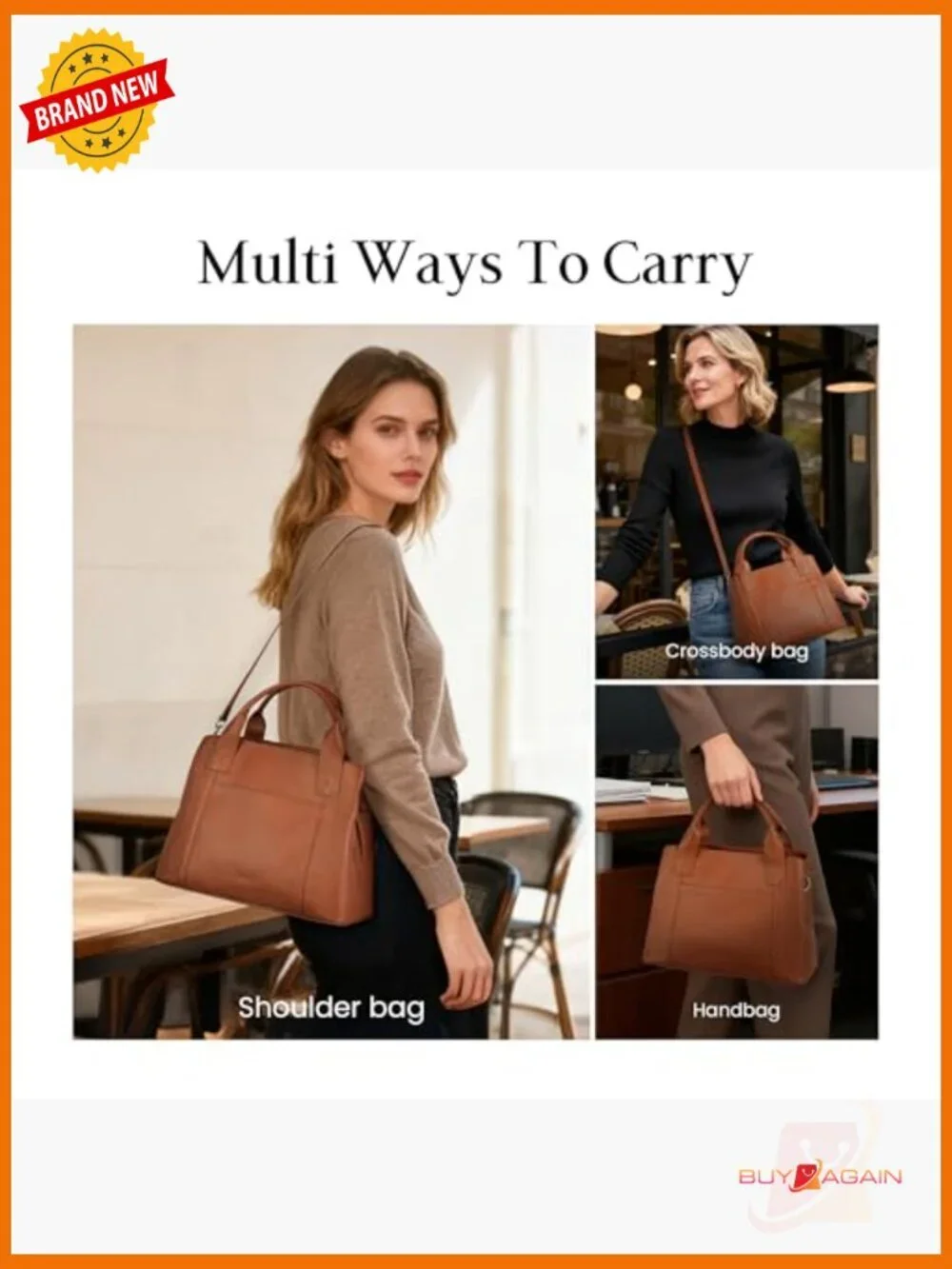 Genuine Leather Satchel Crossbody Tote Bag Soft Zipper Purse